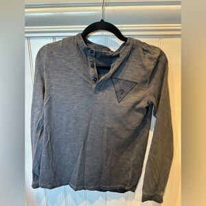 GUESS Boys SIZE 12 Grey Henley Long Sleeve Tee Shirt